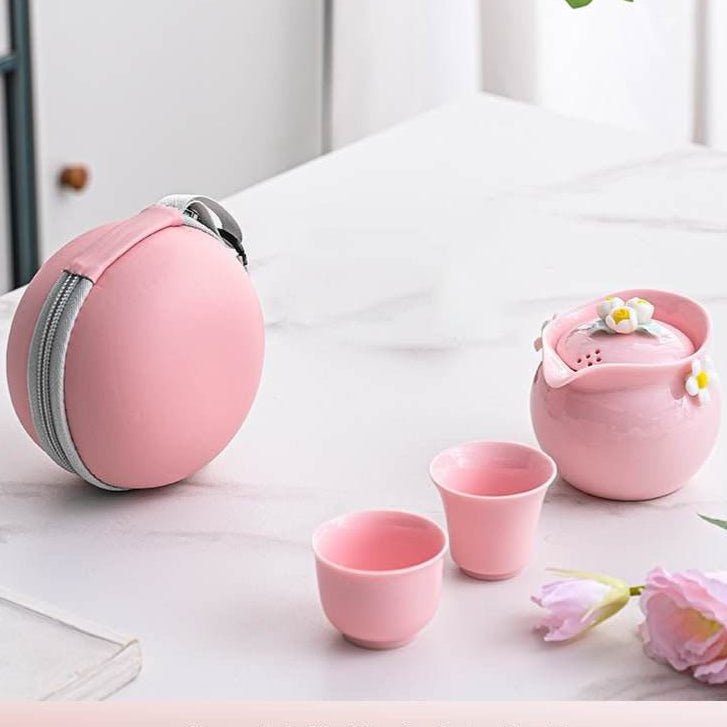 Pink Handmade Pinched Flower Tea Set Portable Camping Kuaike Gift Set - STAR8S
