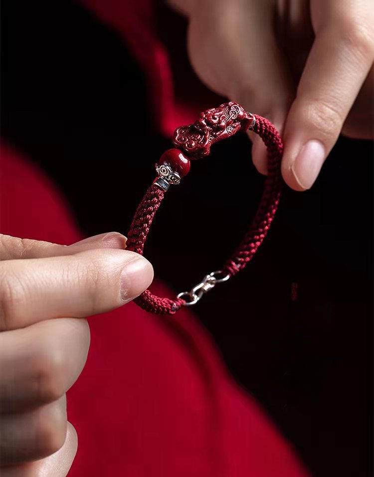 Pixiu Red String Bracelet – Natural Cinnabar Beads for Prosperity & Protection - STAR8S