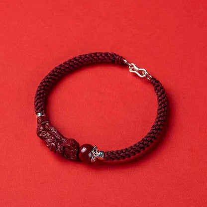 Pixiu Red String Bracelet – Natural Cinnabar Beads for Prosperity & Protection - STAR8S