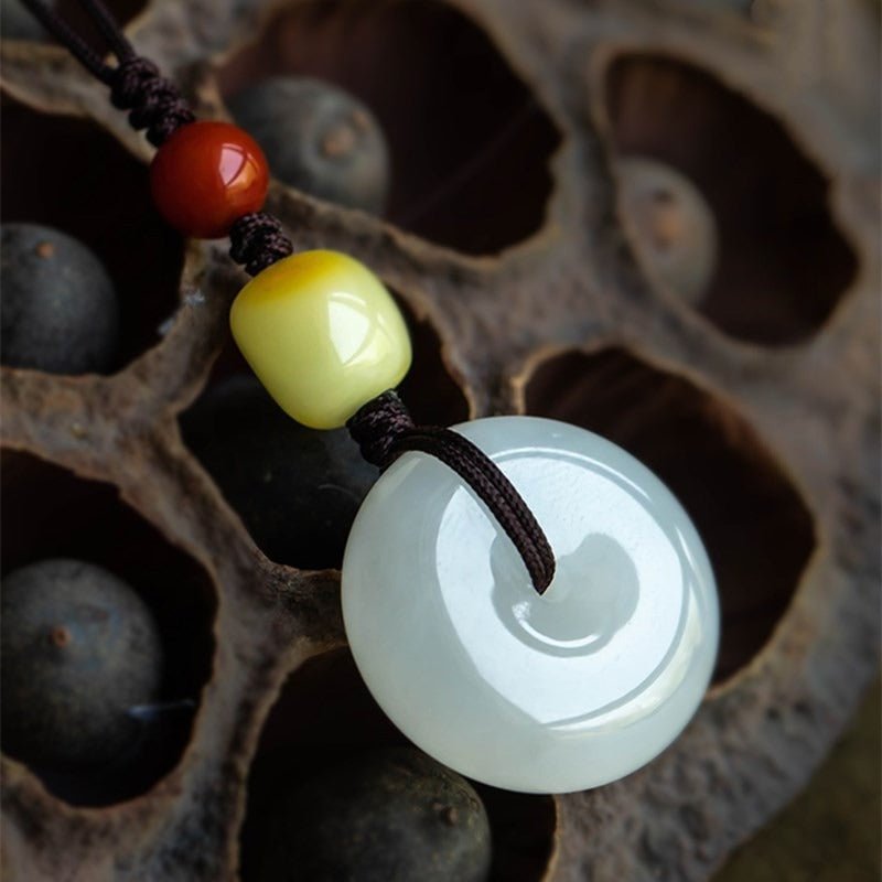 premium natural hetian jade ping an kou phone strap keychain pendant - men & women - star8s