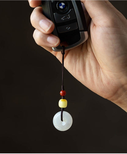 Premium Natural Hetian Jade Ping An Kou Phone Strap Keychain Pendant - Men & Women - STAR8S