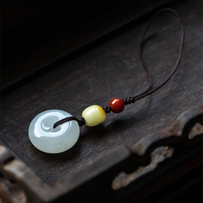 Premium Natural Hetian Jade Ping An Kou Phone Strap Keychain Pendant - Men & Women - STAR8S