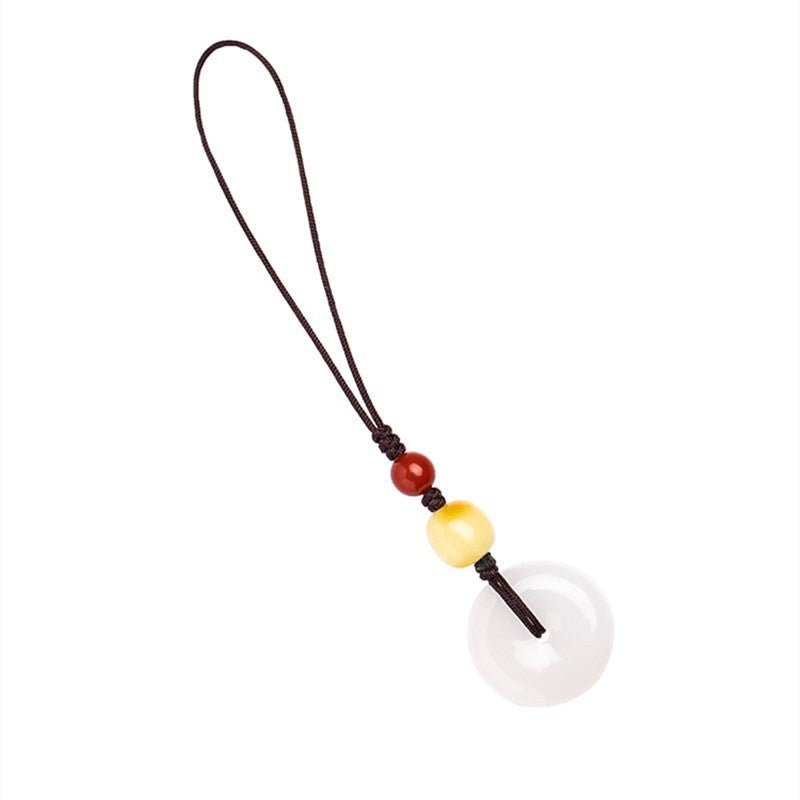 Premium Natural Hetian Jade Ping An Kou Phone Strap Keychain Pendant - Men & Women - STAR8S
