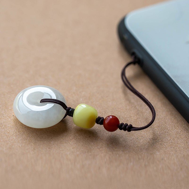 premium natural hetian jade ping an kou phone strap keychain pendant - men & women - star8s