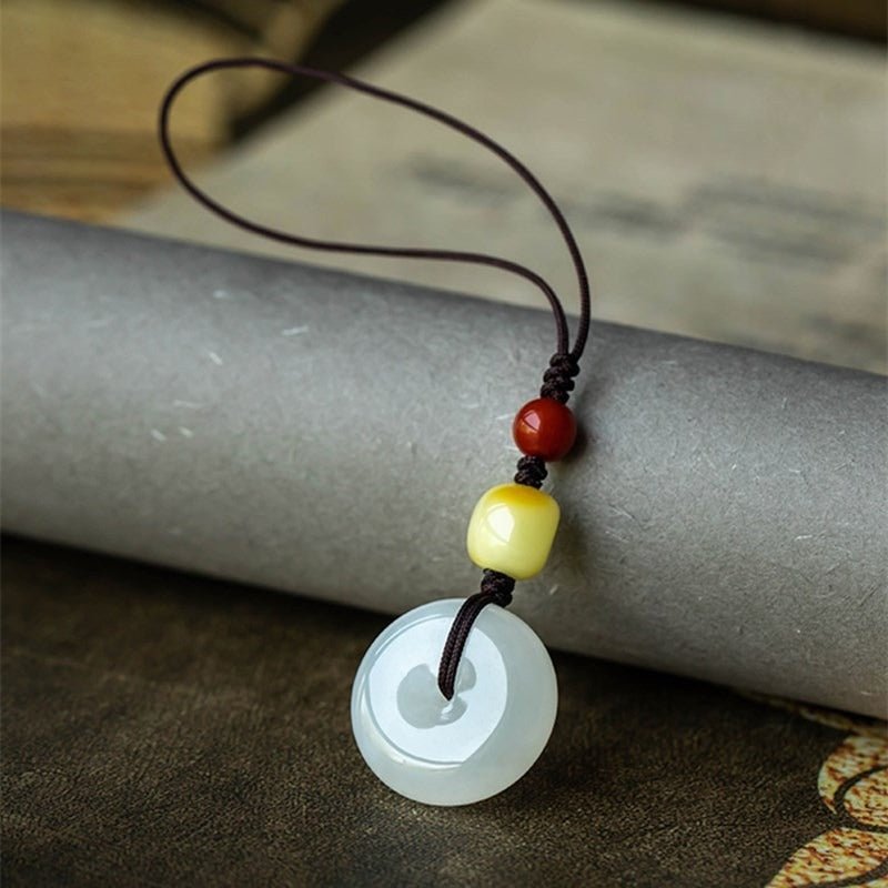 premium natural hetian jade ping an kou phone strap keychain pendant - men & women - star8s