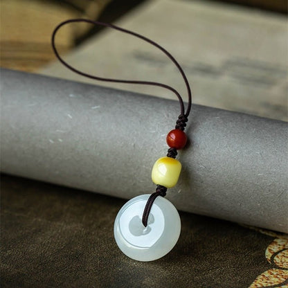 Premium Natural Hetian Jade Ping An Kou Phone Strap Keychain Pendant - Men & Women - STAR8S