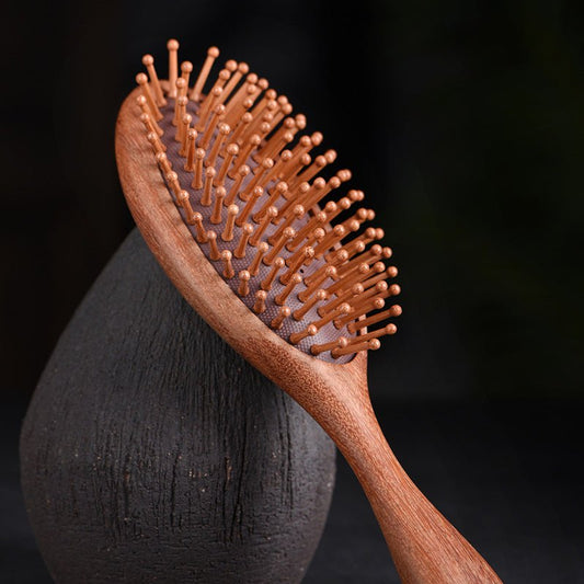 Premium Red Sandalwood Comb with Cushion Massage Head – Scalp & Hair Care Comb for Women - STAR8S
