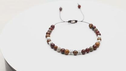 Handcrafted Stone Bead Bracelet - Tiger Eye, Sandalwood & Silver Adjustable Bracelet