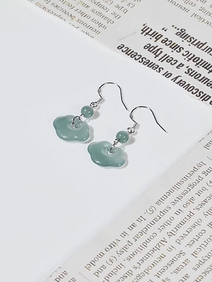 S925 Silver Natural Jade Blue Water Cloud-Style Ruyi Earrings