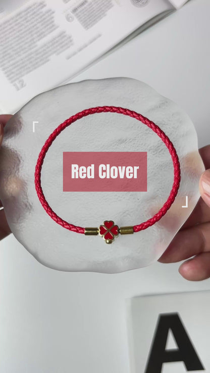 Red String Bracelet for Women Men Stainless Steel Four Leaf Clover Braided Leather Bracelet Lucky Protection Amulet Kabbalah Red Rope Wristband Friendship Jewelry Gift 8.3 Inches