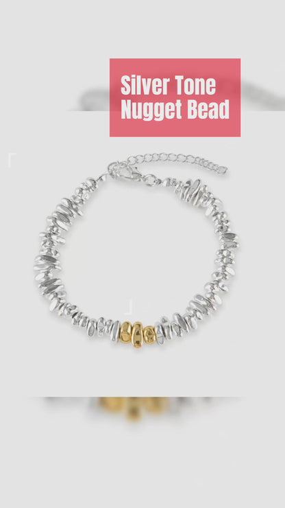 Anti Static Bracelet for Women Men Silver Tone Nugget Bead Bracelet Irregular Hematite Stone Shards Strand Stackable Cute Cheese Nugget Link Chain Winter Static Discharge Jewelry Light Luxury Minimalist Birthday Gift