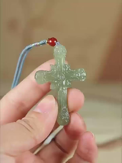 Natural Hetian Jade Cross Necklace - Men & Women, Green Jade Pendant Gift