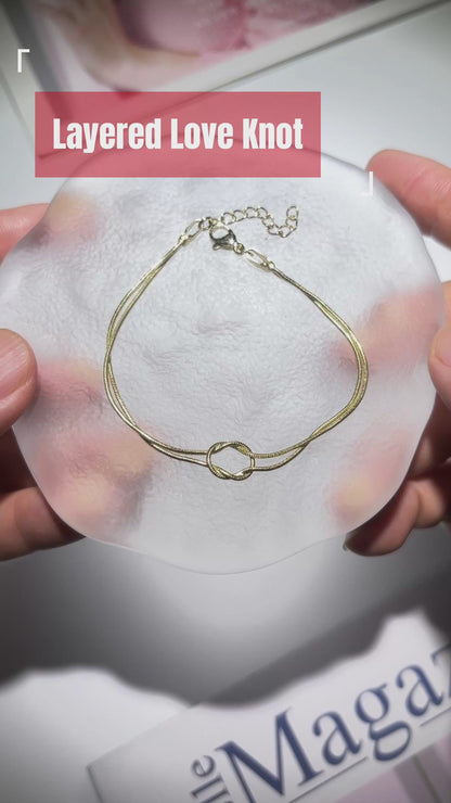 Elegant Tarnish Resistant Brass Layered Snake Chain Bracelet High Polish Infinitesimal Love Knot Adjustable Comfort Fit Smooth Fluid Bone Link Wristband Premium Romantic Charm