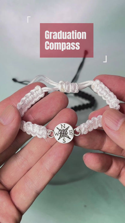 Compass Matching Bracelets for Best Friends Graduation Gift Set for Teen Boys Girls Adjustable Hand-Woven Moving Away Farewell Relationship Jewelry 2Pcs
