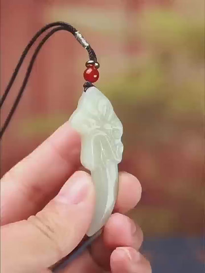 Jade Wolf Fang Necklace - Hetian White Jade Pendant - Bold & Powerful Jewelry for Men and Women