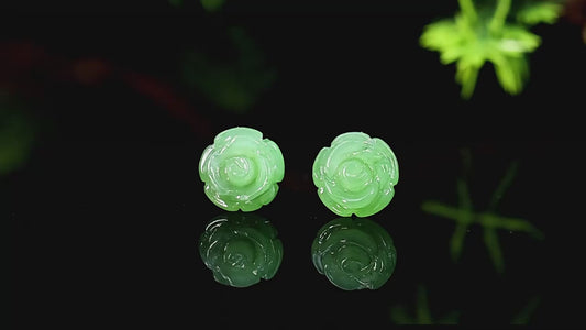 Natural Hetian Jade Rose Flower Earrings, S925 Silver – Elegant Women's Jewelry | High-End Fashion