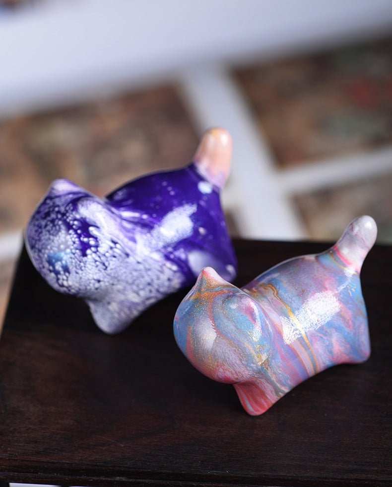 Proud Cat Faceless Wooden Sculpture | Fluid Paint Artistic Cat Decor for Home - STAR8S