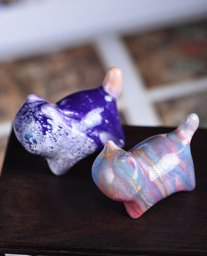 Proud Cat Faceless Wooden Sculpture | Fluid Paint Artistic Cat Decor for Home - STAR8S