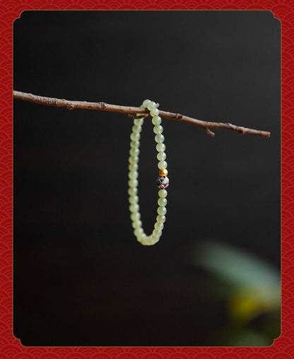 Pure Lotus Green Jade Beaded Bracelet – Natural Hetian Jade | 925 Silver & Cloisonné Accent - STAR8S