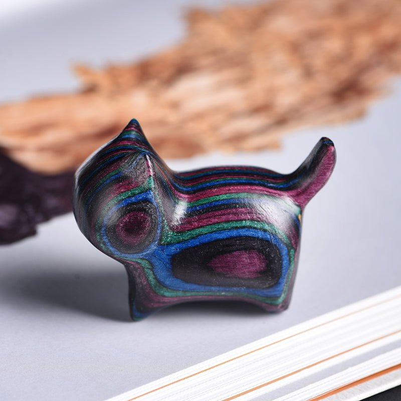 Rainbow Wood No - Face Cat Desktop Figurine – Colorful Handcrafted Cat Gift for Cat Lovers - STAR8S