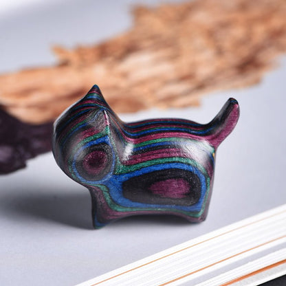 Rainbow Wood No - Face Cat Desktop Figurine – Colorful Handcrafted Cat Gift for Cat Lovers - STAR8S
