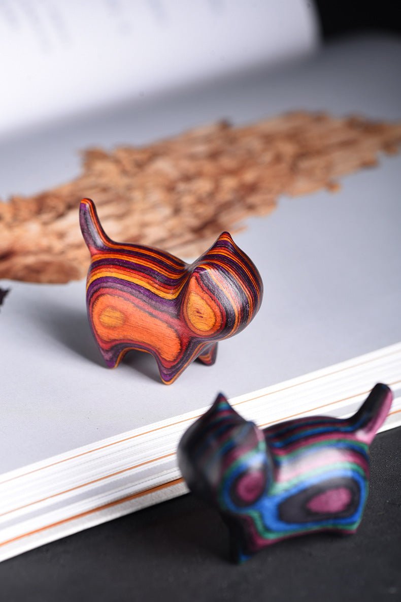 Rainbow Wood No - Face Cat Desktop Figurine – Colorful Handcrafted Cat Gift for Cat Lovers - STAR8S