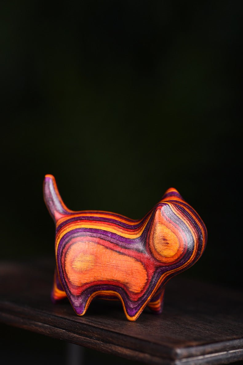 Rainbow Wood No - Face Cat Desktop Figurine – Colorful Handcrafted Cat Gift for Cat Lovers - STAR8S