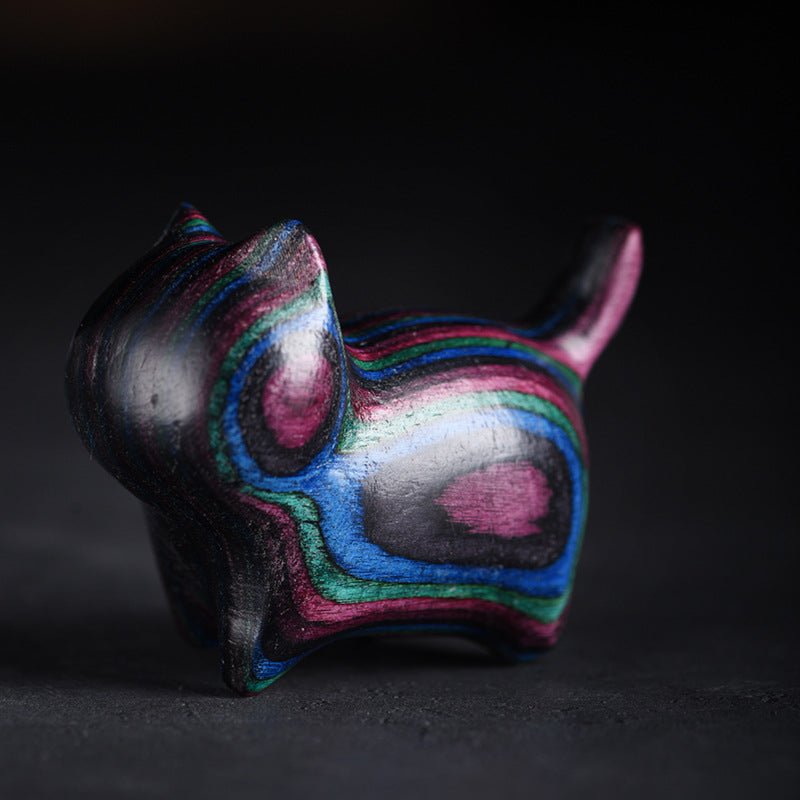 Rainbow Wood No - Face Cat Desktop Figurine – Colorful Handcrafted Cat Gift for Cat Lovers - STAR8S