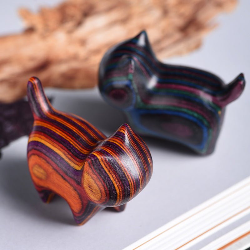 Rainbow Wood No - Face Cat Desktop Figurine – Colorful Handcrafted Cat Gift for Cat Lovers - STAR8S