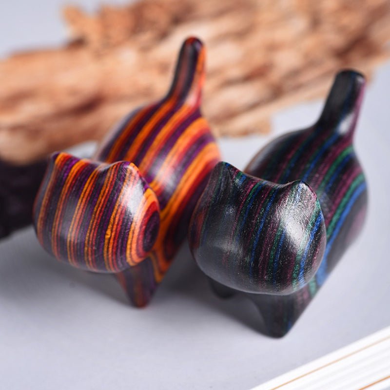 rainbow wood no - face cat desktop figurine – colorful handcrafted cat gift for cat lovers - star8s