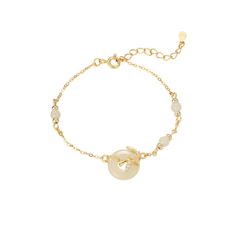 Real Jade Bracelet with Hetian Jade, 925 Silver, Bamboo, Safety Disc, and Leaf | STAR8S