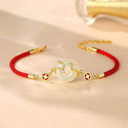 Real Jade Bracelet with Hetian Jade, 925 Silver, Snake, This Animal Year, Safety Disc, Coin | STAR8S