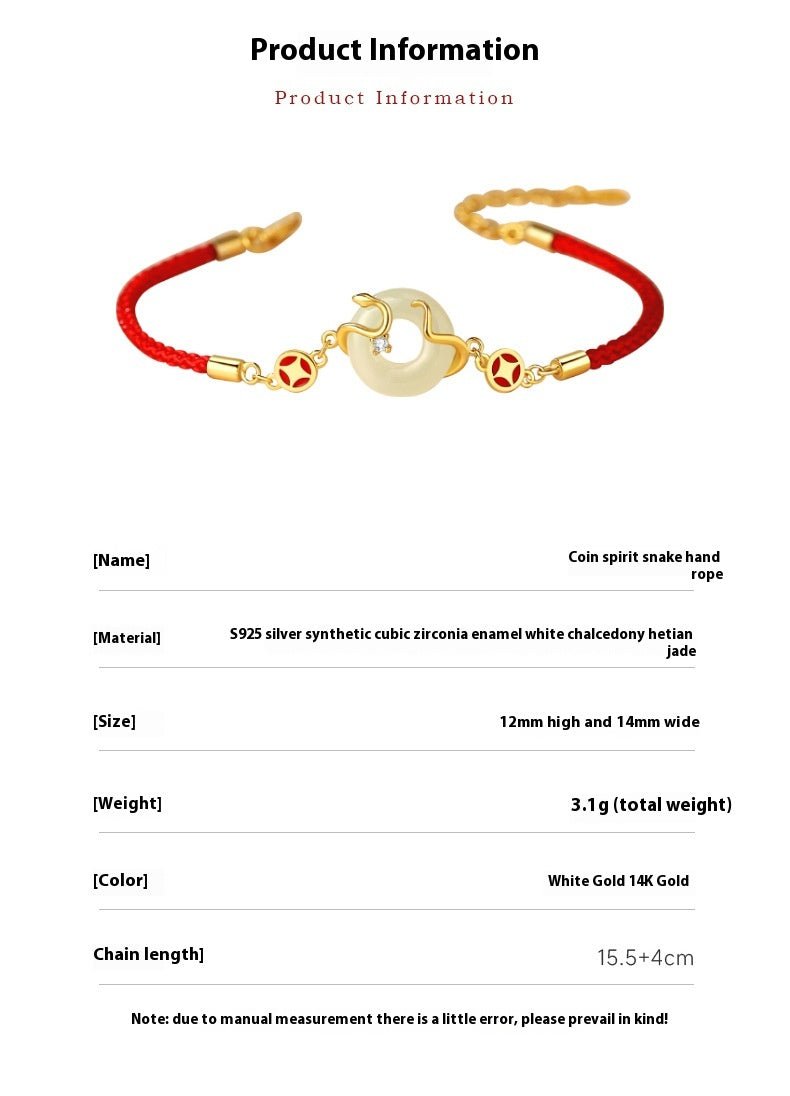 Real Jade Bracelet with Hetian Jade, 925 Silver, Snake, This Animal Year, Safety Disc, Coin | STAR8S