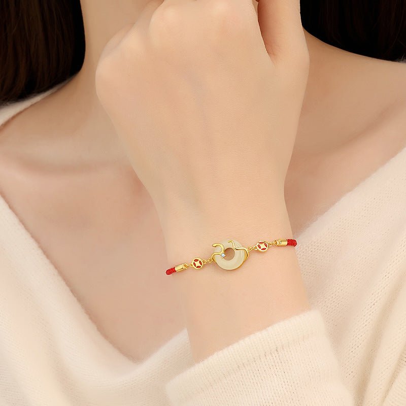 Real Jade Bracelet with Hetian Jade, 925 Silver, Snake, This Animal Year, Safety Disc, Coin | STAR8S