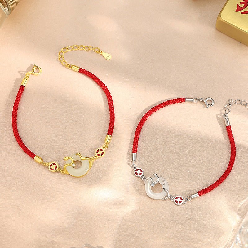 Real Jade Bracelet with Hetian Jade, 925 Silver, Snake, This Animal Year, Safety Disc, Coin | STAR8S