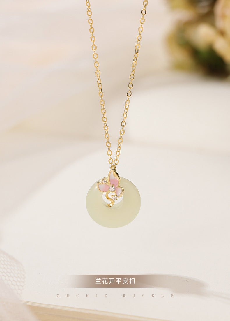 Real Jade Necklace - 925 Silver Hetian Orchid Safety Button | STAR8S