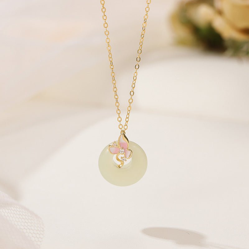 real jade necklace - 925 silver hetian orchid safety button | star8s