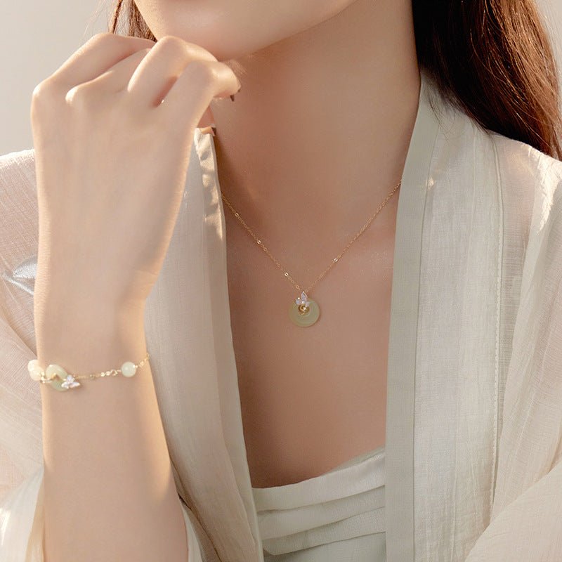 real jade necklace - 925 silver hetian orchid safety button | star8s