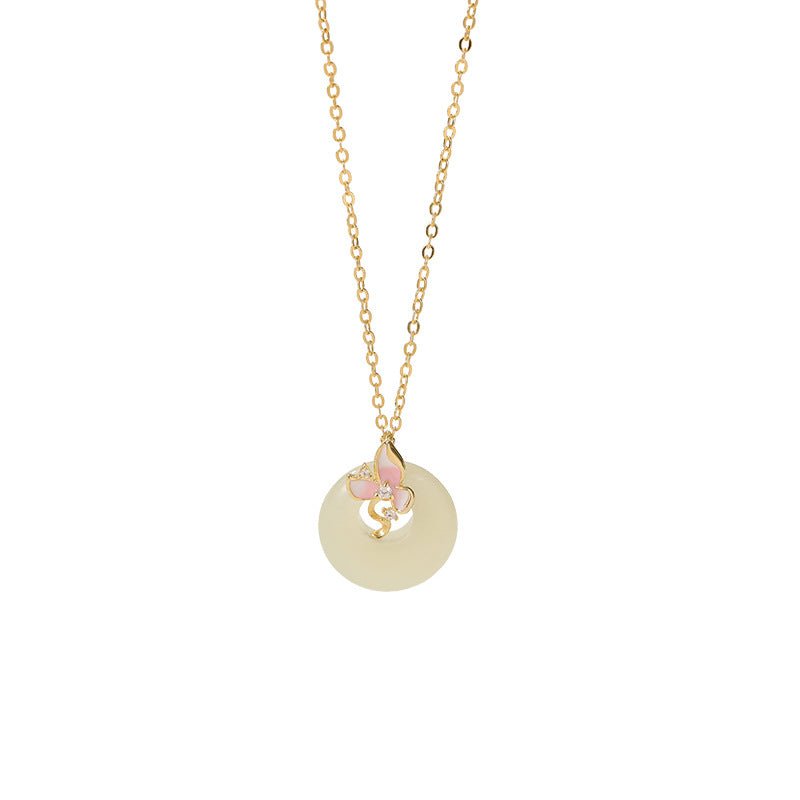 real jade necklace - 925 silver hetian orchid safety button | star8s