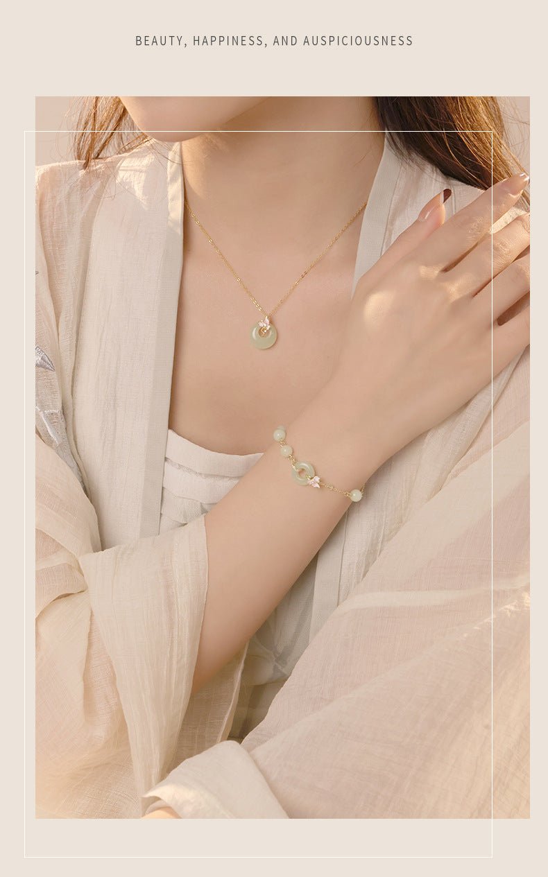 real jade necklace - 925 silver hetian orchid safety button | star8s