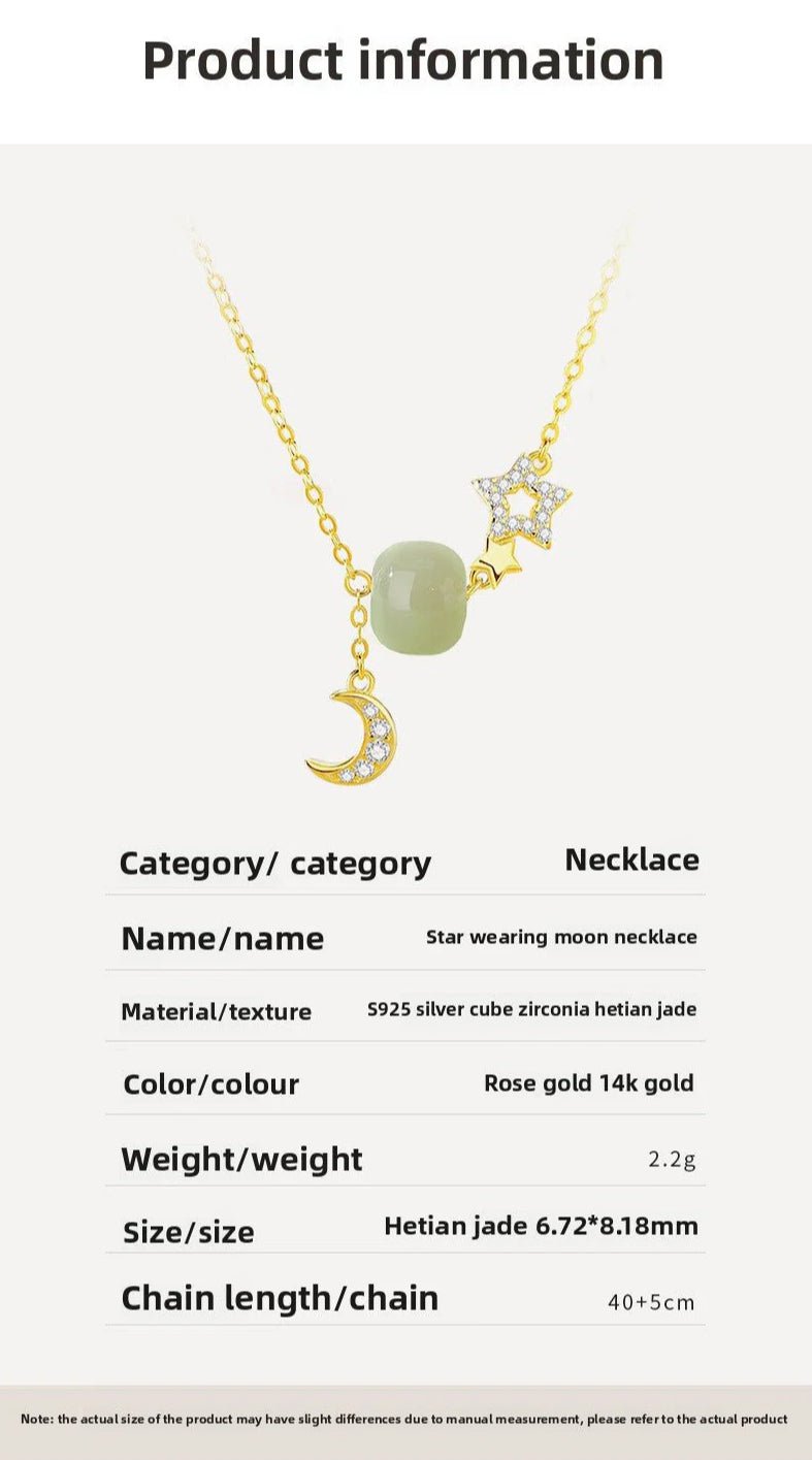 real jade necklace - 925 silver star moon hetian collarbone chain | star8s - star8s