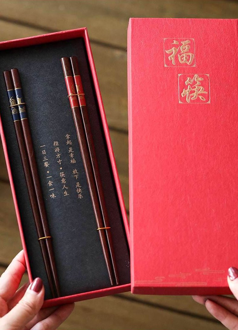 Red Blue Cherry Blossom Wooden Chopsticks Gift Box Romantic Wedding Favor - STAR8S