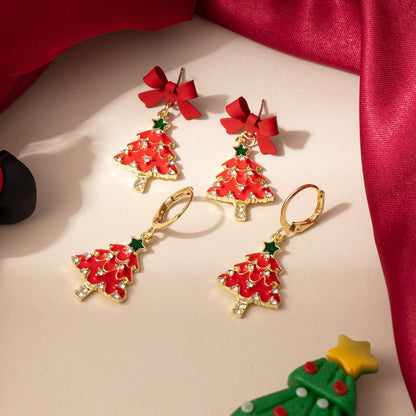 Red Christmas Tree Earrings with Bow Festive Holiday Jewelry - Perfect Gift for Women - STAR8S