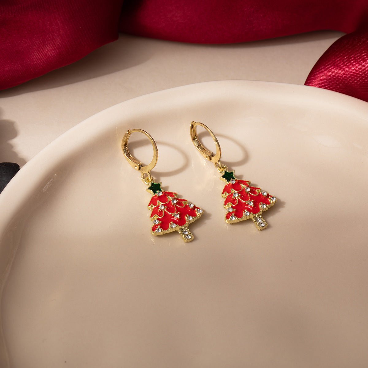 Red Christmas Tree Earrings with Bow Festive Holiday Jewelry - Perfect Gift for Women - STAR8S