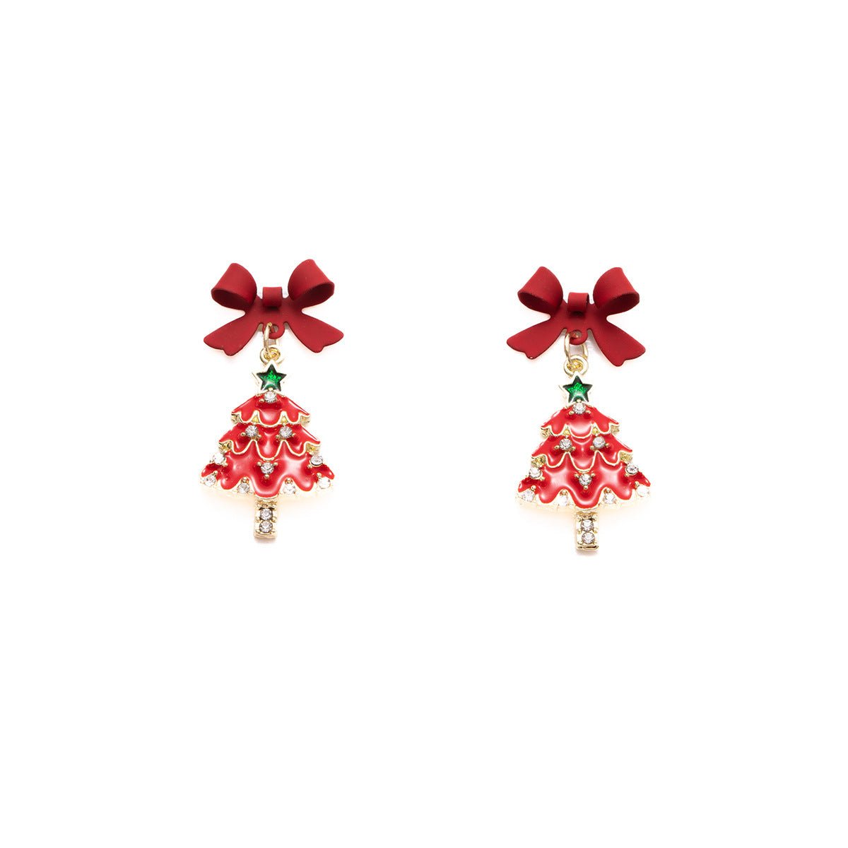 red christmas tree earrings with bow festive holiday jewelry - perfect gift for women - star8s