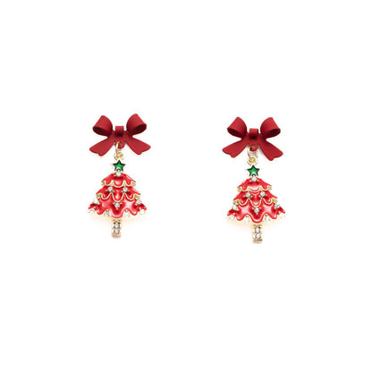 Red Christmas Tree Earrings with Bow Festive Holiday Jewelry - Perfect Gift for Women - STAR8S