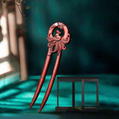 Red Sandalwood Ethnic - style Hairpin, Double - carved for Vintage & Daily Styling - STAR8S