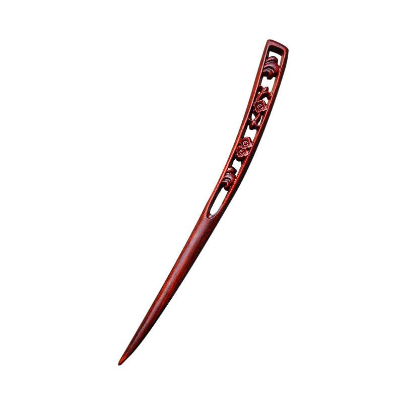 red sandalwood hand - carved tassel hairpin for vintage style - star8s