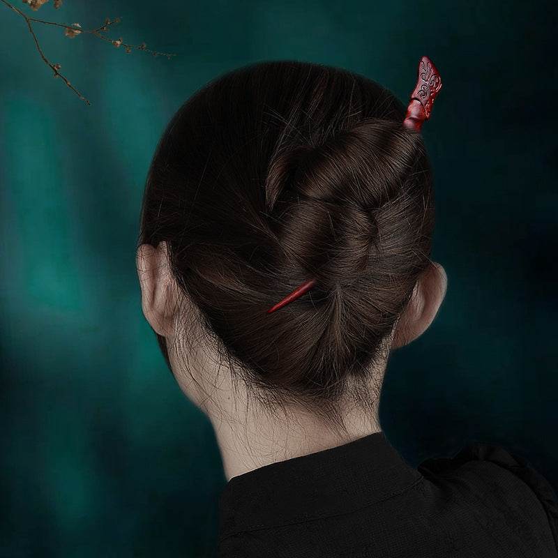 red sandalwood hand - carved tassel hairpin for vintage style - star8s
