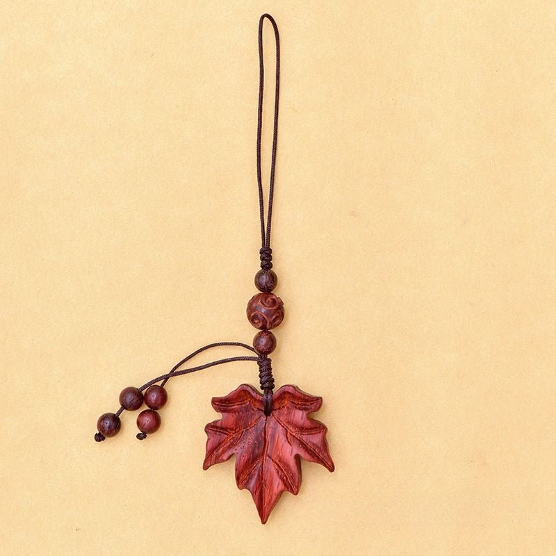 red sandalwood wood maple leaf keychain pendant - handcrafted nature - inspired phone charm - star8s